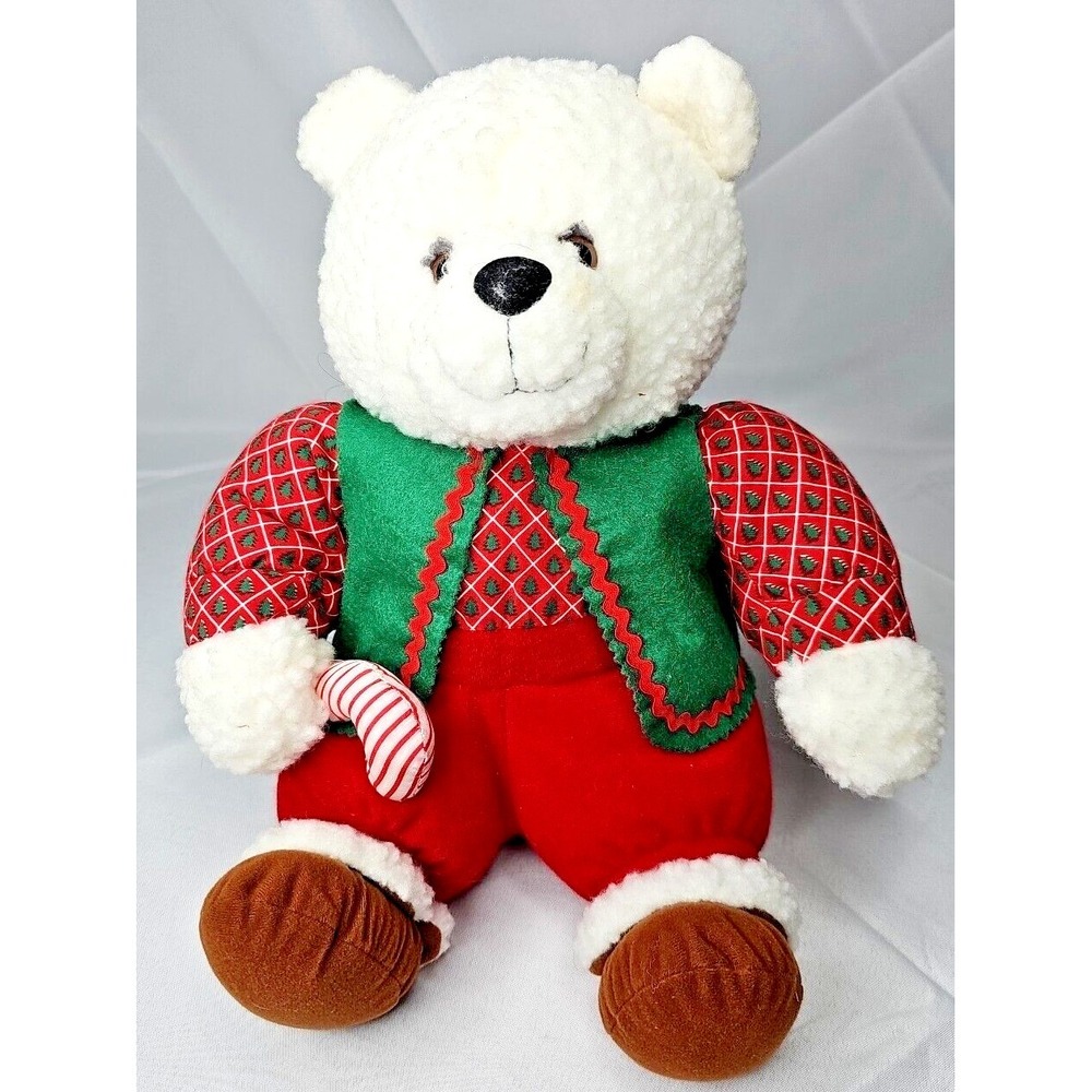 1994 Christmas Bear Plush, International Silver‎ Co, 13 In White Bear Green Vest
